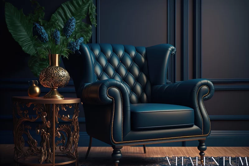 Luxury Interior Design - Blue Velvet and Black Leather Armchair AI Image