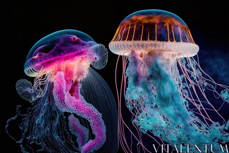 Mesmerizing Jellyfish Capture in Light Magenta and Dark Azure AI Image