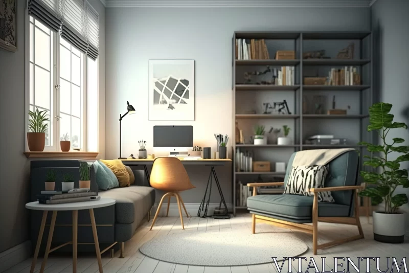 Modern Interior Design: Living Room and Home Office AI Image