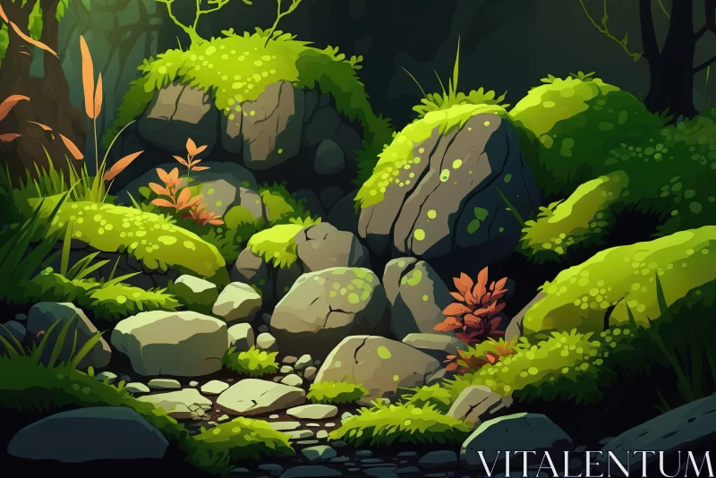 Fantasy Forest Illustration in Naturalistic Shadows AI Image