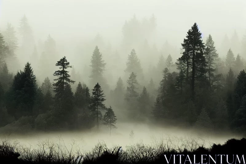 Foggy Forest around a Lake - Scottish Landscapes & American Tonalism AI Image