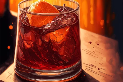 Intricate Cocktail Illustrations in Shades of Red and Amber AI Image