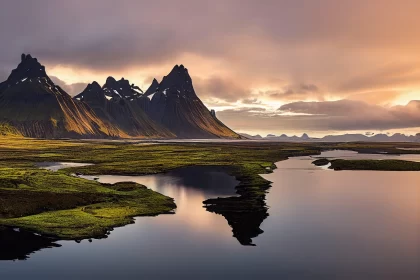Sunlit Icelandic Coast: Mountainous Vistas and Emotive Color Fields