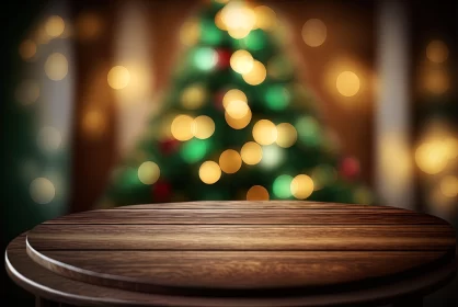 Emerald Christmas: Bokeh Table and Tree AI Image