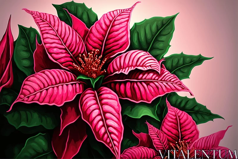 Pink Poinsettia Flowers: A Detailed Artistic Rendering AI Image