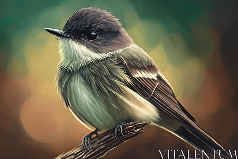 Small Bird on Branch: A Detailed Digital Painting AI Image