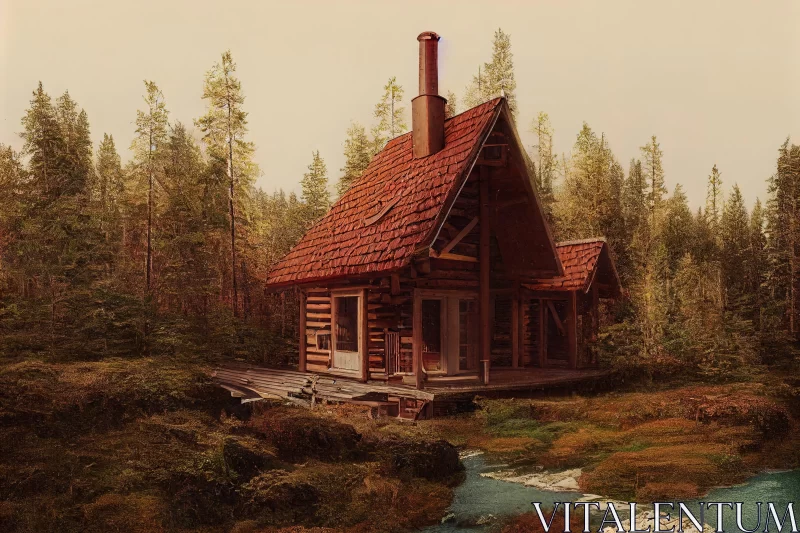 Vintage Cabin in the Dense Forest - A Nostalgic Artistic Rendering AI Image