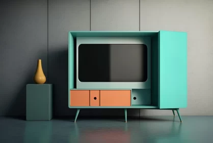 Vintage Television in a Color-Blocked Minimalist Interior