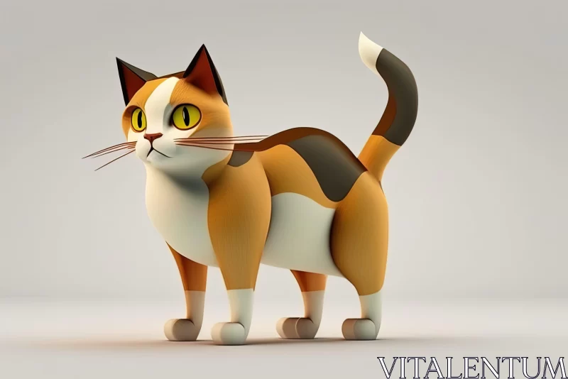 3D Color-Blocked Cat Character with Yellow Eyes AI Image