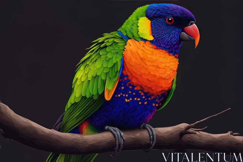 Colorful Parrot on Branch - Meticulously Detailed Illustration AI Image