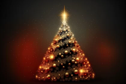 Illuminated Christmas Tree with Luminous Spheres on Dark Background