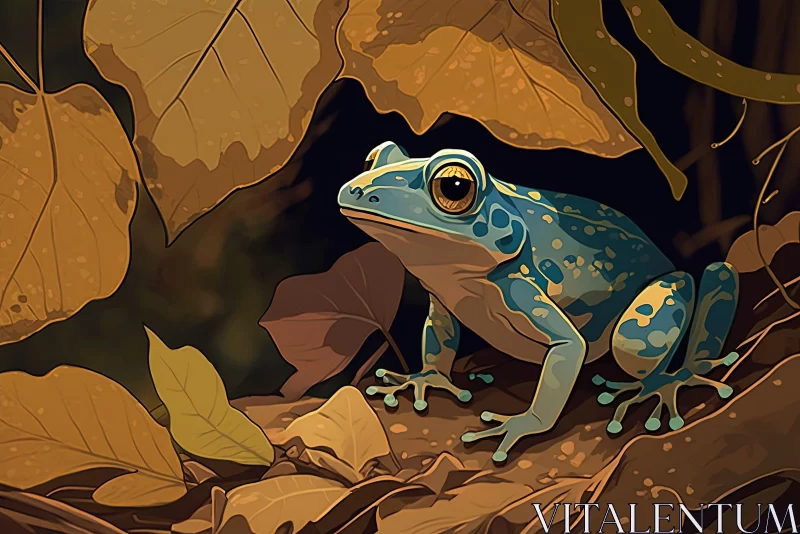 AI ART Luminous Azure Frog in Autumn Woods: Digital Illustration