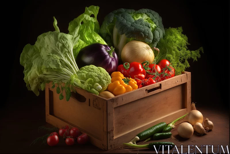 Colorful Assortment of Fresh Vegetables in a Wooden Crate AI Image