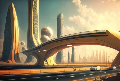 Futuristic Bridge and Cityscape - A Blend of Precisionism and Baroque Sci-Fi AI Image