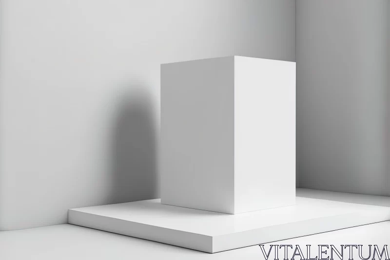 Minimalist White Cube on Abstract Ceiling Shelf AI Image