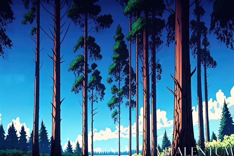 Red Pine Forest in Pop Art Style AI Image