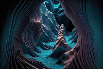 Abstract 3D Cave: A Surreal Exploration in Cyan and Beige
