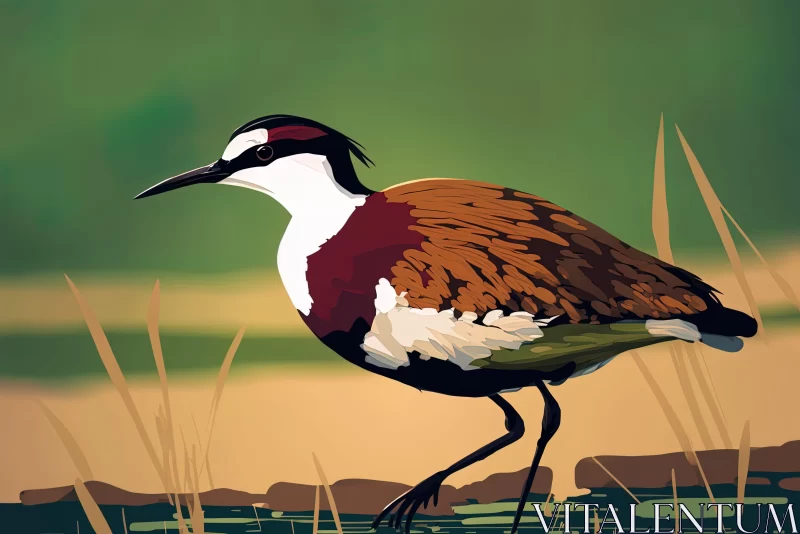 Characterful Bird Portrait in Flat Colors and Detailed Landscape AI Image