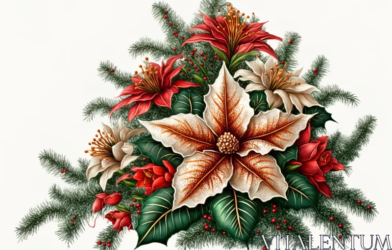Exquisite Christmas Flower Painting with Detailed Foliage AI Image