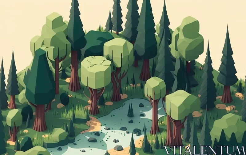 Low Poly Nature-Inspired Desert Scene with Woodland and River AI Image