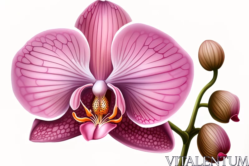 Pink Orchid Illustration Against White Background AI Image