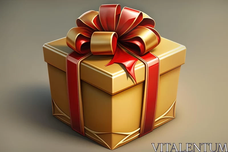 Golden Gift Box on Gray Background: A 3D Artistic Representation AI Image