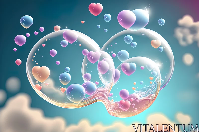 Romantic Soap Bubbles with Hearts and Butterflies AI Image