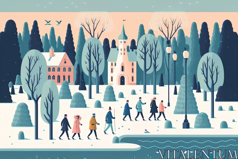 Winter Park Adventure in Folk Art Cityscape AI Image
