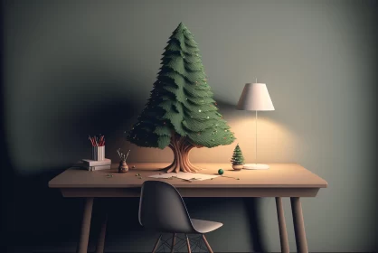 3D Model of a Christmas Tree on a Desk with Naturalistic Lighting