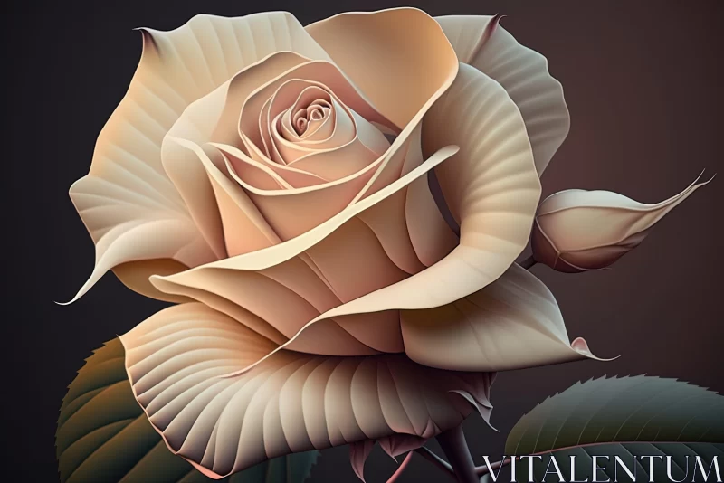 3D Rendered Rose Art in Muted Tones of Beige and Amber AI Image