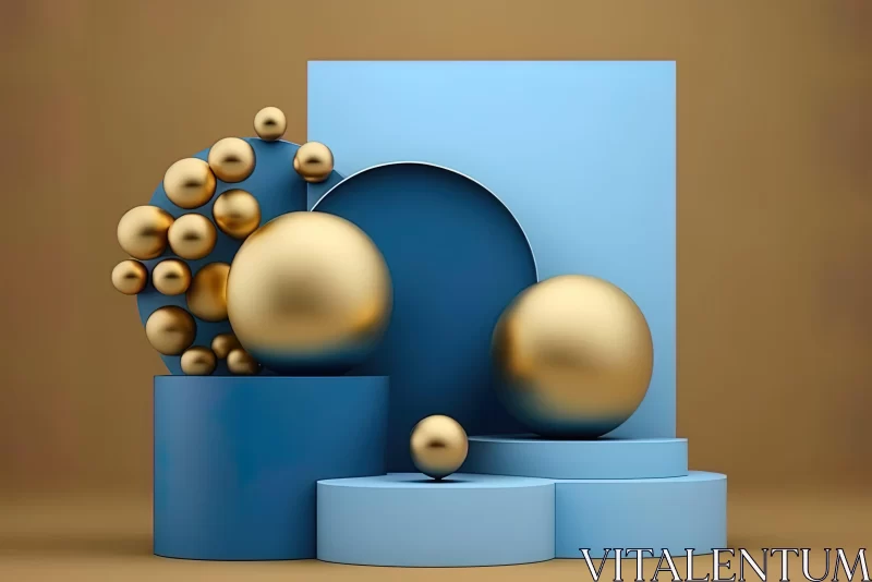 Abstract 3D Render of Gold Spherical Sculptures AI Image