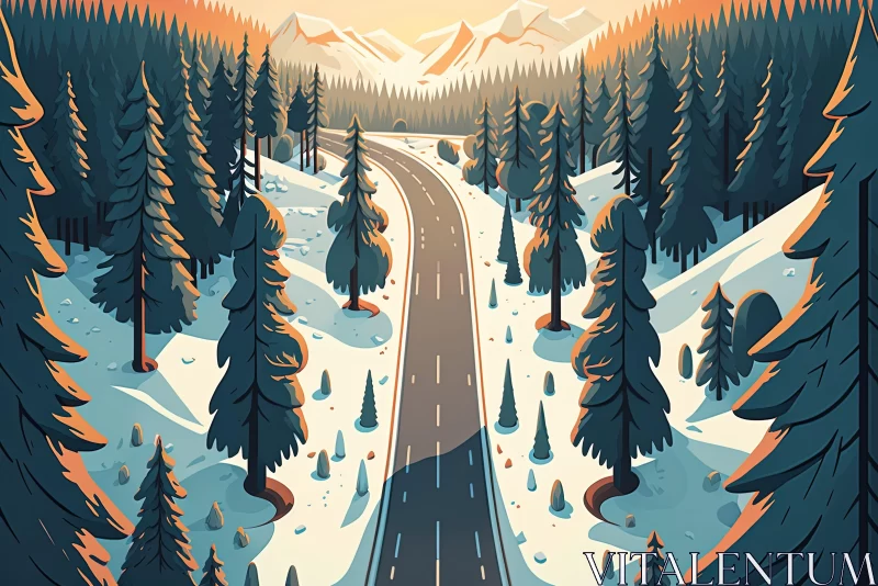 Bold Graphic Winter Forest Landscape Illustration AI Image