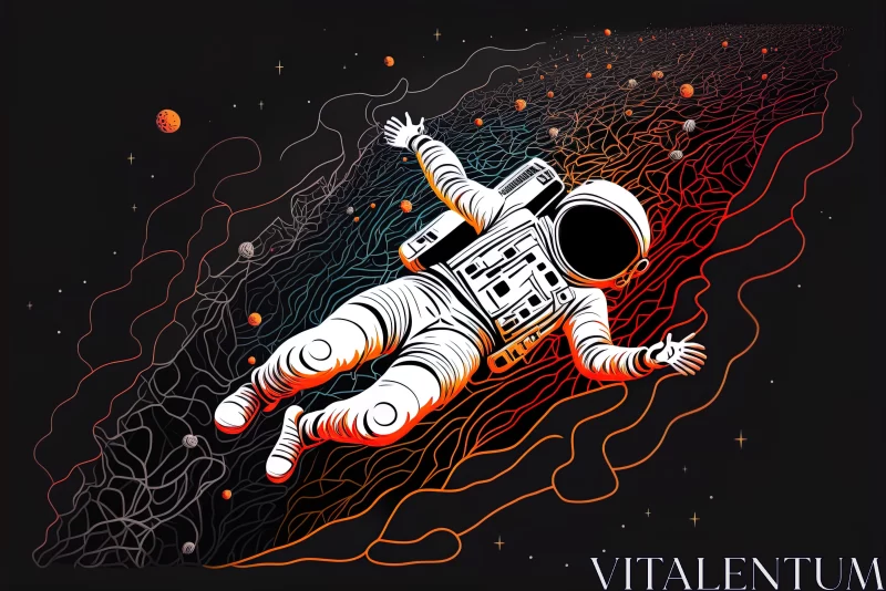 AI ART Psychedelic Astronaut Floating in Space Artwork