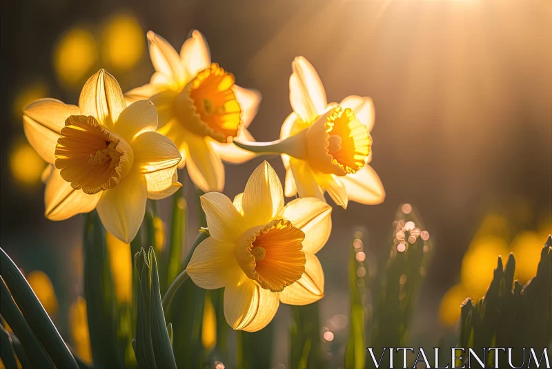 Sunset Daffodils - A Macro Photography Masterpiece AI Image