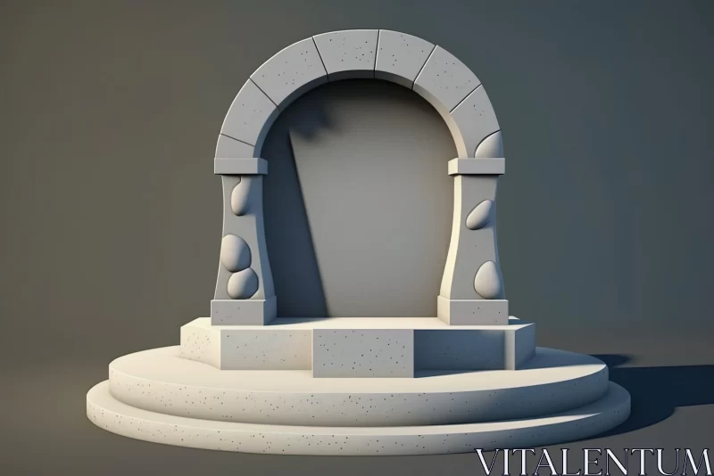 3D Model of Stone Podium with Playful Shapes and Arched Doorways AI Image