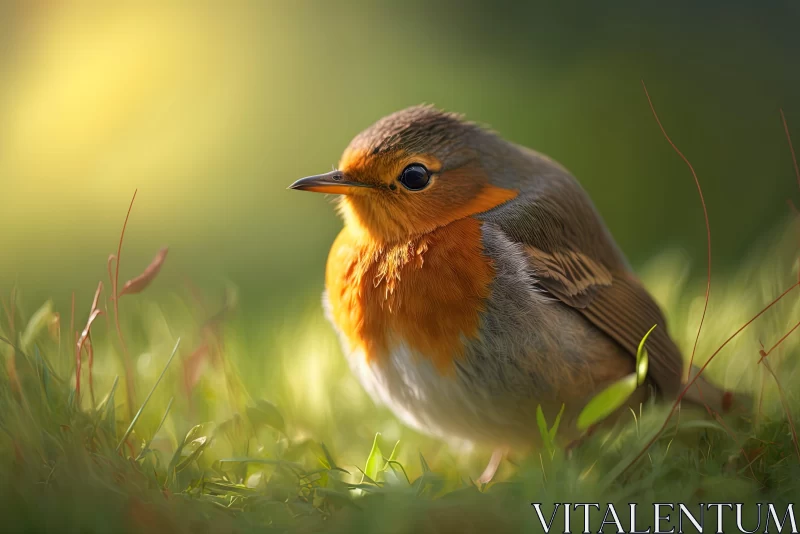 Charming Robin in Grass - A Colorful Realism Artwork AI Image