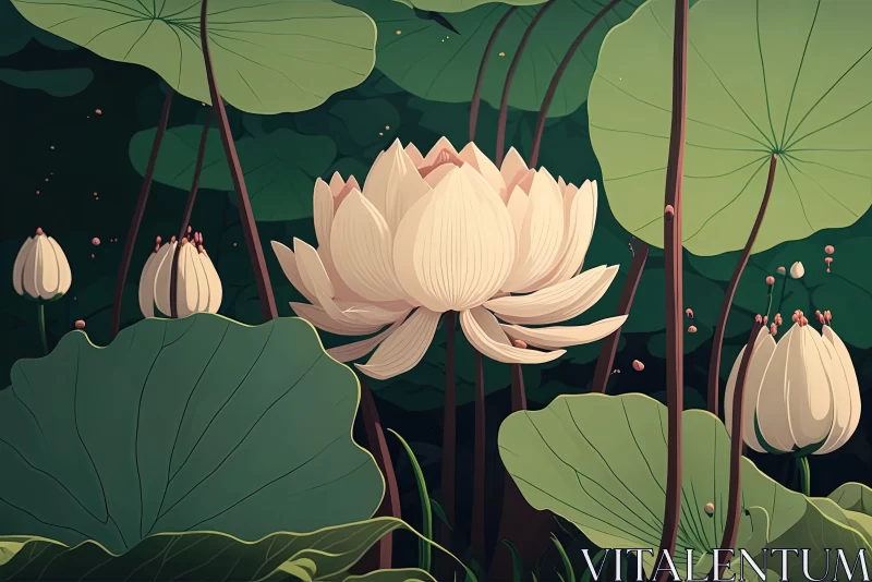 Elegant Lotus in the Dark: Nature-Inspired Illustration AI Image