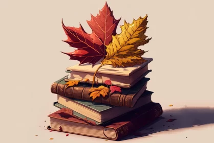 Fall Leaves on Books: A Charming Intersection of Academia and Nature AI Image