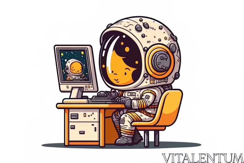 Retro Astronaut at Computer: A Nostalgic Interplay of Space and Technology AI Image