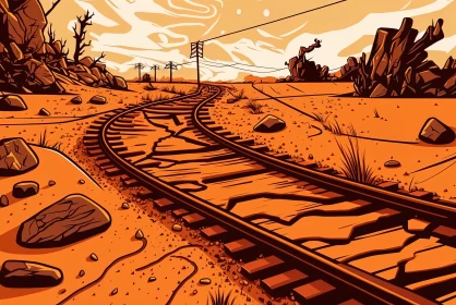 Cartoon Desert Railroad - A Psychedelic Journey AI Image