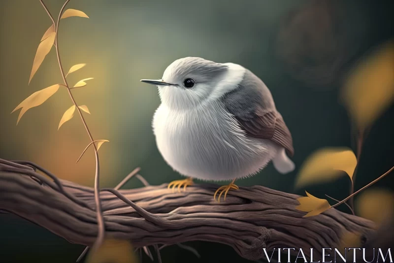 Charming Illustration of a Bird Perched on a Branch AI Image