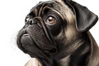 Close-Up Portrait of a Pug Dog on a White Background
