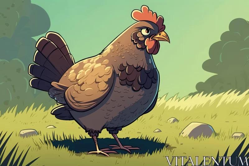 Cartoon Chicken in Grass - A Gentle Nod to 2D Game Art AI Image