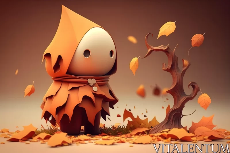 Charming 3D Art of an Orange Hooded Creature in a Halloween Setting AI Image
