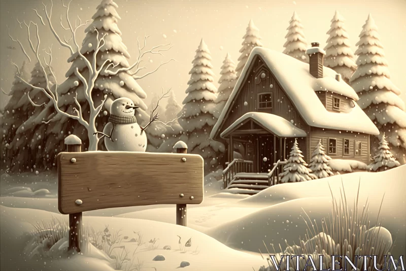 Charming Winter Scene with Snowman - Masterful Shading AI Image