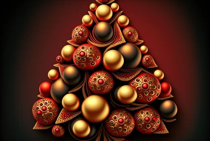 Gold and Red Christmas Tree with Layered Abstract Forms
