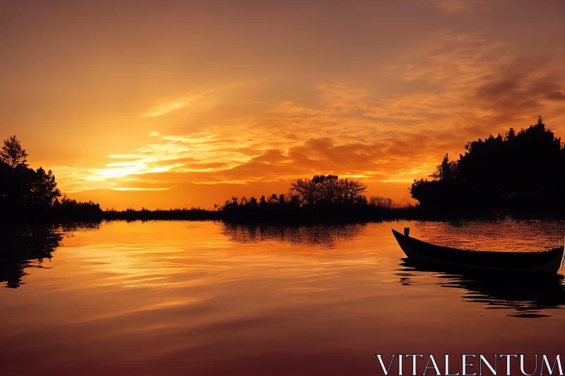 Romantic Sunset: Canoe on Water in Indonesian Art Style AI Image