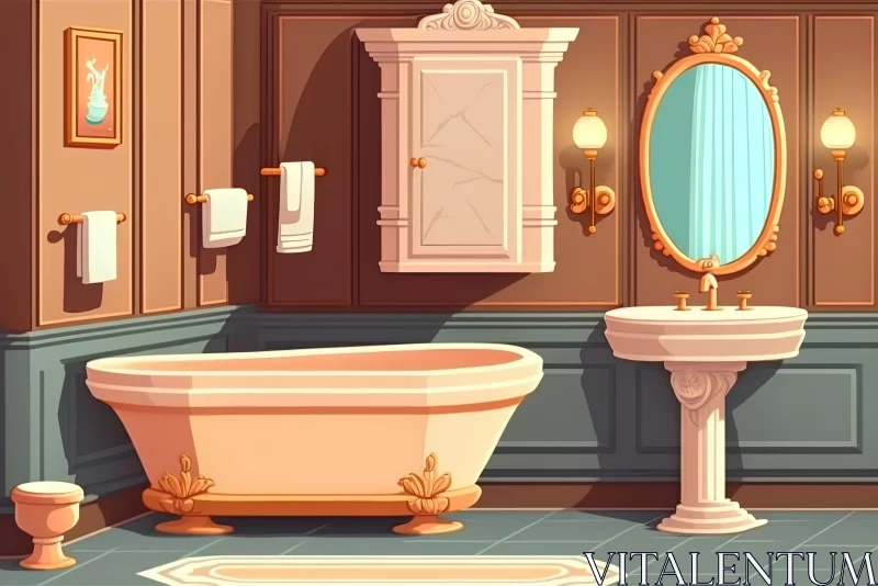 Vintage Bathroom in 2D Game Art Style AI Image