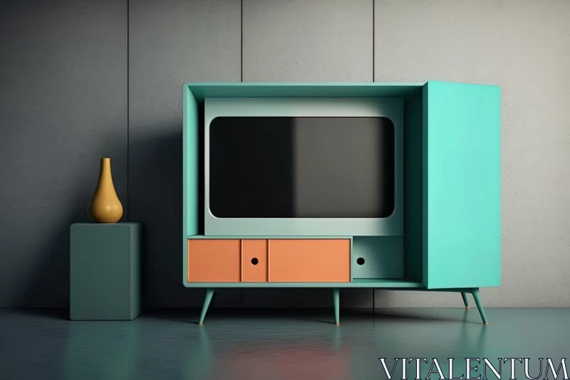 Vintage Television in a Color-Blocked Minimalist Interior AI Image