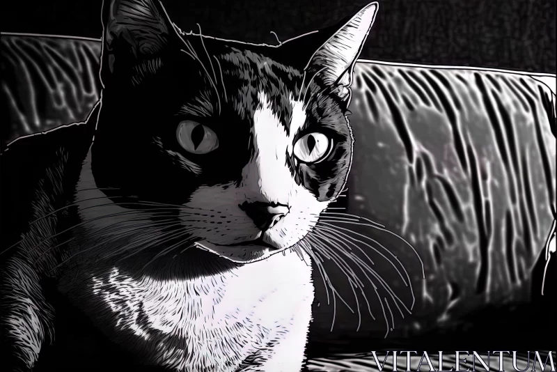 AI ART Black and White Cat on Couch - A Pop Art Comic Book Style Presentation